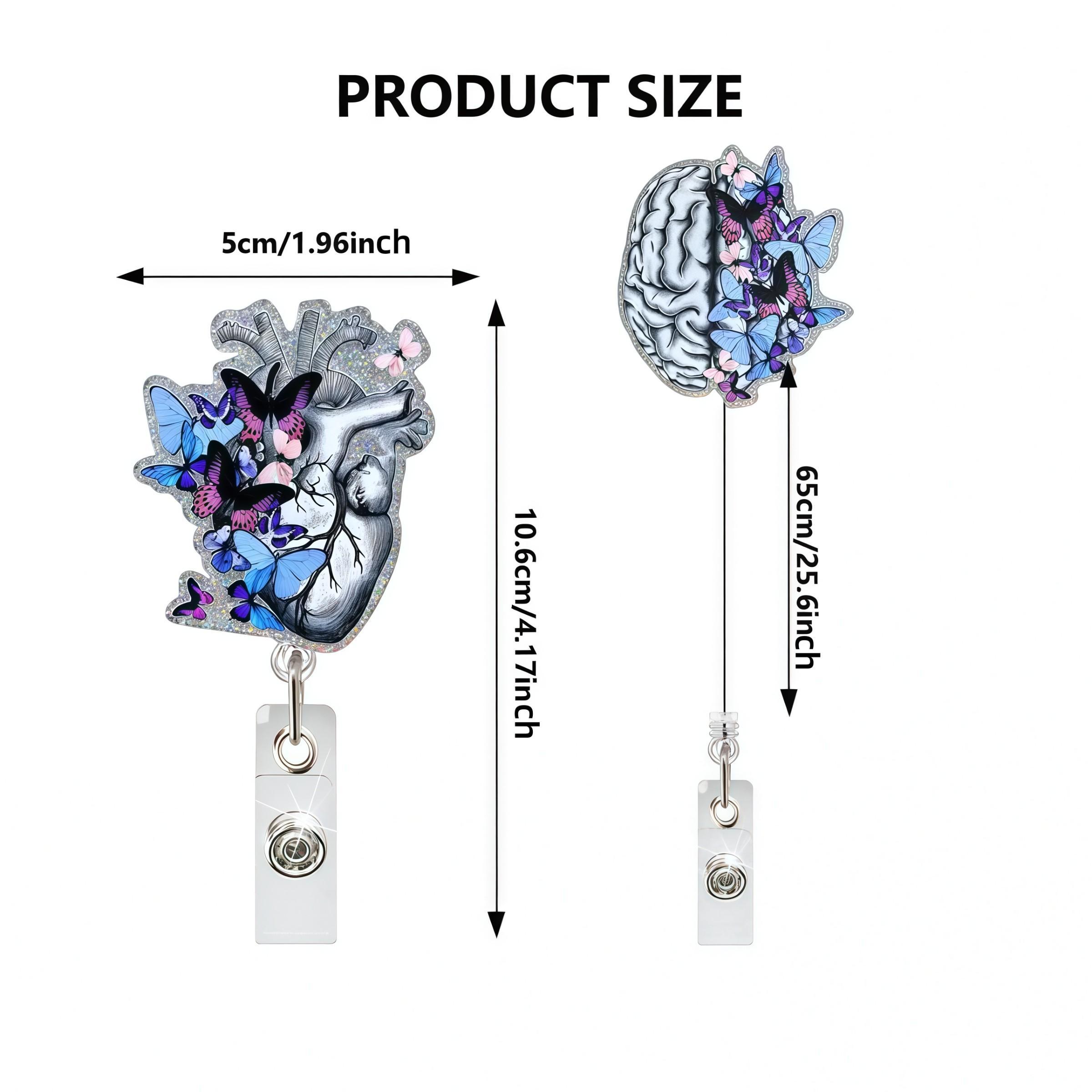 3-piece set of anatomical organ badge reel sets, including retractable badges for brain, lungs, and heart with butterfly designs; cute medical staff ID pendants; durable care work accessories