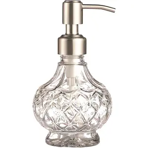 Soap Dispenser with Stainless Steel Pump, Clear Crystal Design, Vintage and Elegant, Refillable Liquid Hand Soap Dish Soap Dispensers for Bathroom Counter, Kitchen Sink (Style 1)