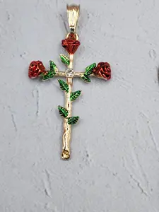 cross with roses pendant gold plated  red fashion style