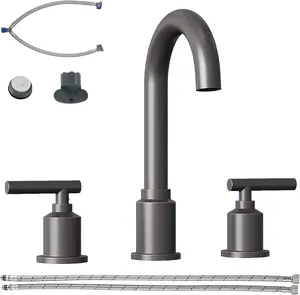 8-Inch Widespread Bathroom Faucet + Stainless Steel Pop-Up Drain Modern 3-Hole Bathroom Sink Faucet w/ 360° Swivel Spout, Elegant Design for Guest Bath