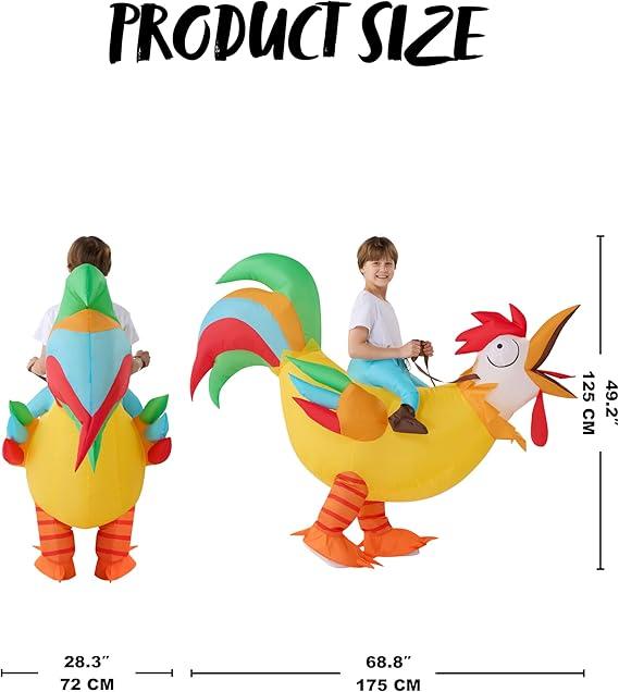Spooktacular Creations Chicken Inflatable Costume, Riding an Rooster Halloween Ride-on Chicken Costumes, Funny Blow Up Inflatable Suit for Halloween Dress Up Parties Multicolor Valentine's Day Gifts for Kids