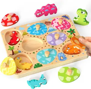Wooden Dinosaur Matching Egg Puzzle 8-Piece Montessori Toy for Toddlers Educational Gift for Kids Christmas Present Enhances Problem-Solving Skills