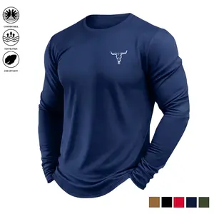 Men’s long-sleeve quick-dry T-shirt for sports—fishing, hiking, running, outdoor activities—crew neck, slim fit that shows muscle definition; suitable for running, training, casual wear, and everyday outfits.