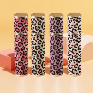 5ML Leopard Print Refillable Perfume Spray Bottle, Portable Travel Container with Floral Pattern, Reusable Mini Square Design for Easy Carry
