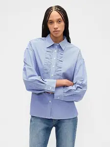 Women's Oversized Poplin Shirt in Crisp Cotton with Classic Spread Collar & Dropped Shoulder Design for Relaxed Fit