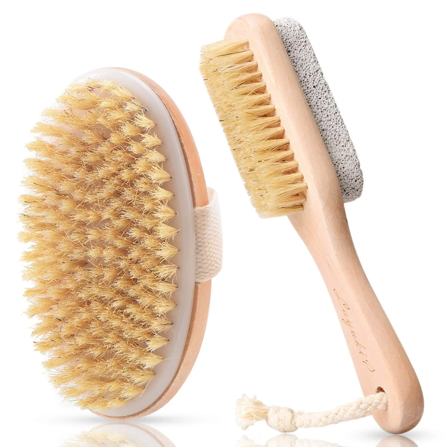 Shower Brush with Long Handle & 2-Sided Foot File Set - Exfoliating Body Scrubber for Wet or Dry Brushing, Cellulite Massager, Pumice Stone Foot Scraper - Non-Slip Grip, Lightweight - Gift for Seniors