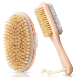 Shower Brush with Long Handle & 2-Sided Foot File Set - Exfoliating Body Scrubber for Wet or Dry Brushing, Cellulite Massager, Pumice Stone Foot Scraper - Non-Slip Grip, Lightweight - Gift for Seniors