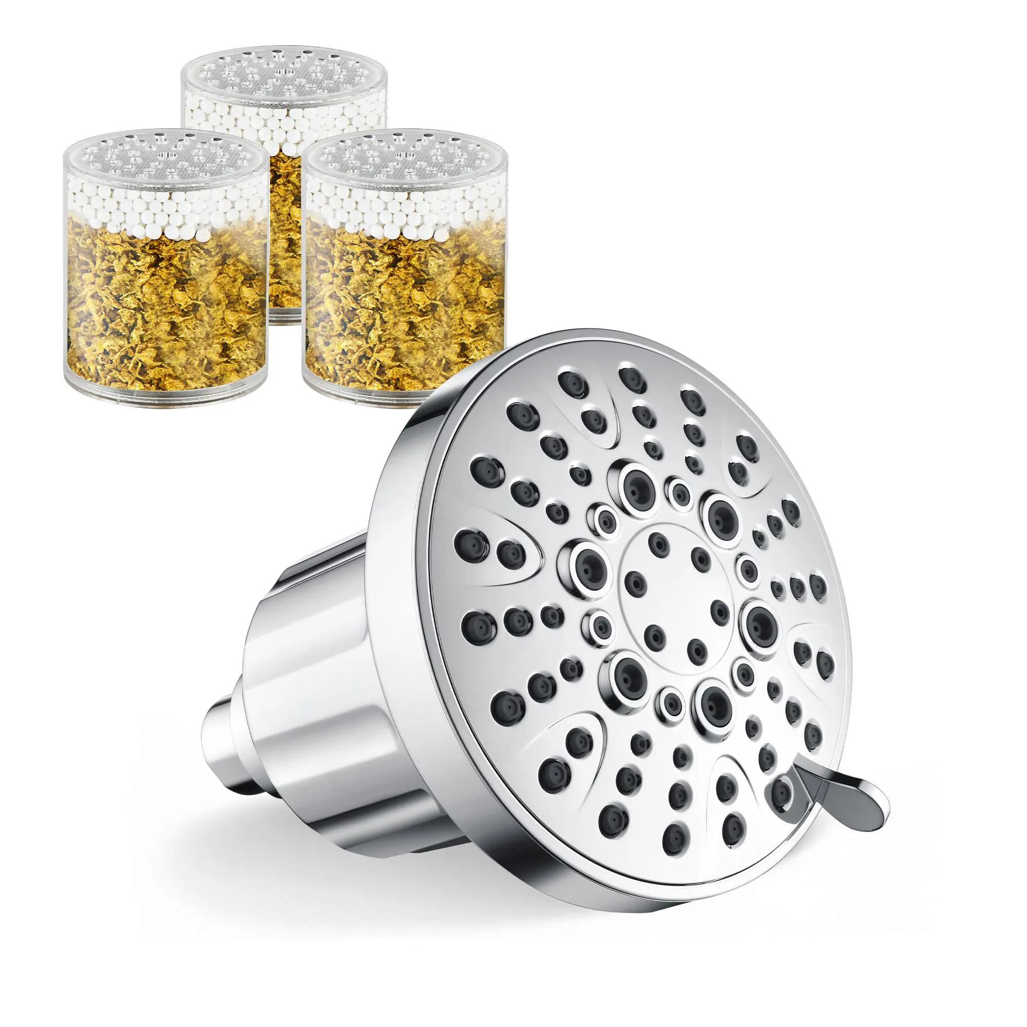 Bright Showers Filtered Shower Head with 3 Replacement Cartridges and 8 Spray Modes