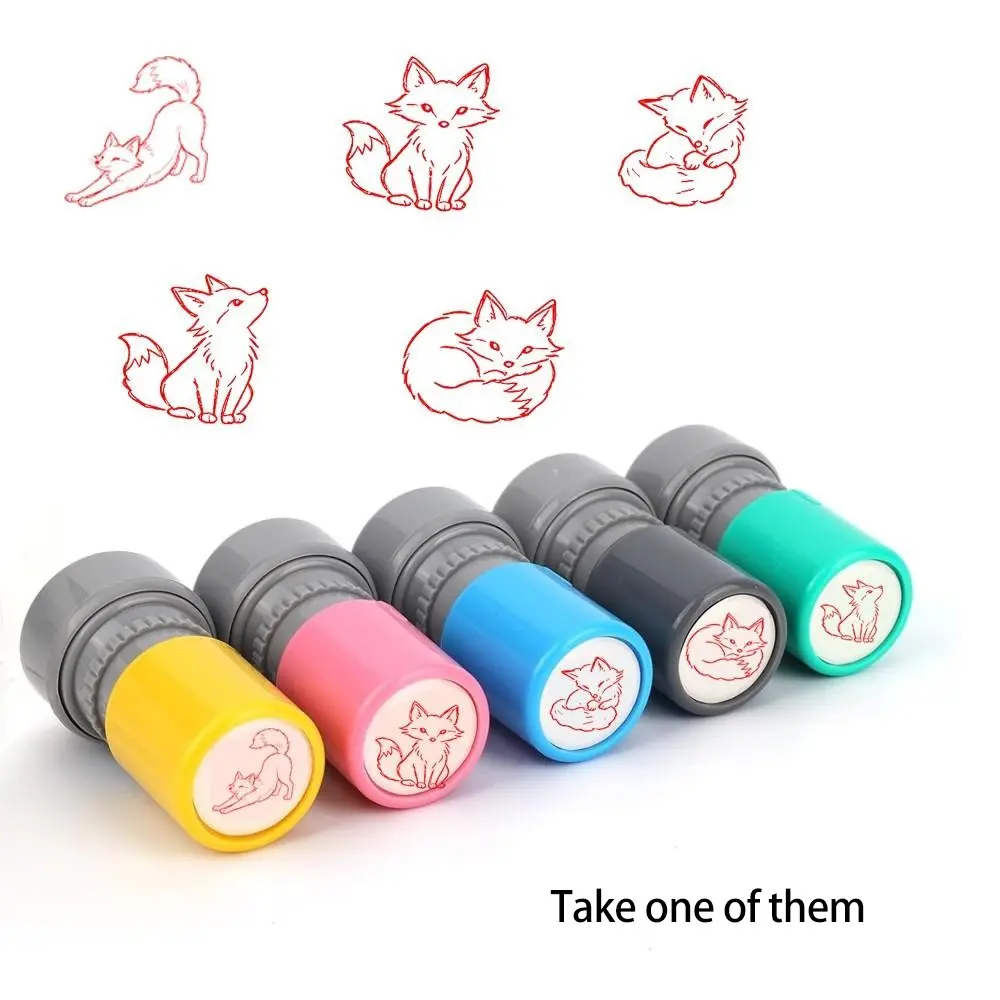 Fox Hand-Drawn Stamp Set, 4 Poses Circular Press-On Stamps, Journal Decoration, Letter Seal Markers, Healing Fox Art Tool, Scrapbooking Tool