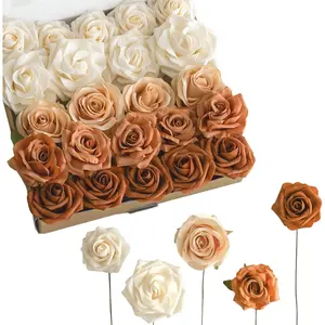 Artificial Flowers Box Set 5 Styles Cream & Terracotta Roses for DIY Wedding Decor Bouquet Table Centerpieces Aisle Arch Home Decor Silk Floral Ornaments