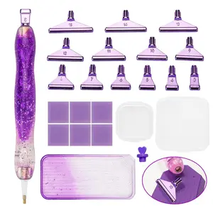 Gradual Diamond Painting Dot Drill Pen Set, 13 Colorful Drills, 6 Clay Pieces, Gradient Tray, Transparent Plastic Box, DIY Art Supplies