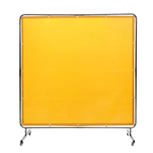 VEVOR Welding Screen with Frame, 6' x 6' Welding Curtain Screen, Flame-Resistant Vinyl Welding Protection Screen on 4 Swivel Wheel (2 Lockable), Moveable & Professional for Workshop/Industrial, Yello