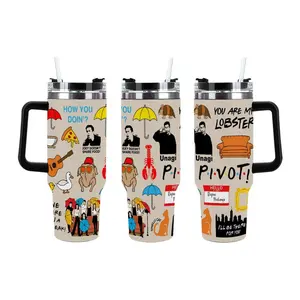 Friends TV Show Tumbler 40oz - "How You Doin'?" Funny Quote Stainless Steel Tumbler with Handle & Straw, Iconic Moments Design Insulated Cup, Gift for Friends Fans