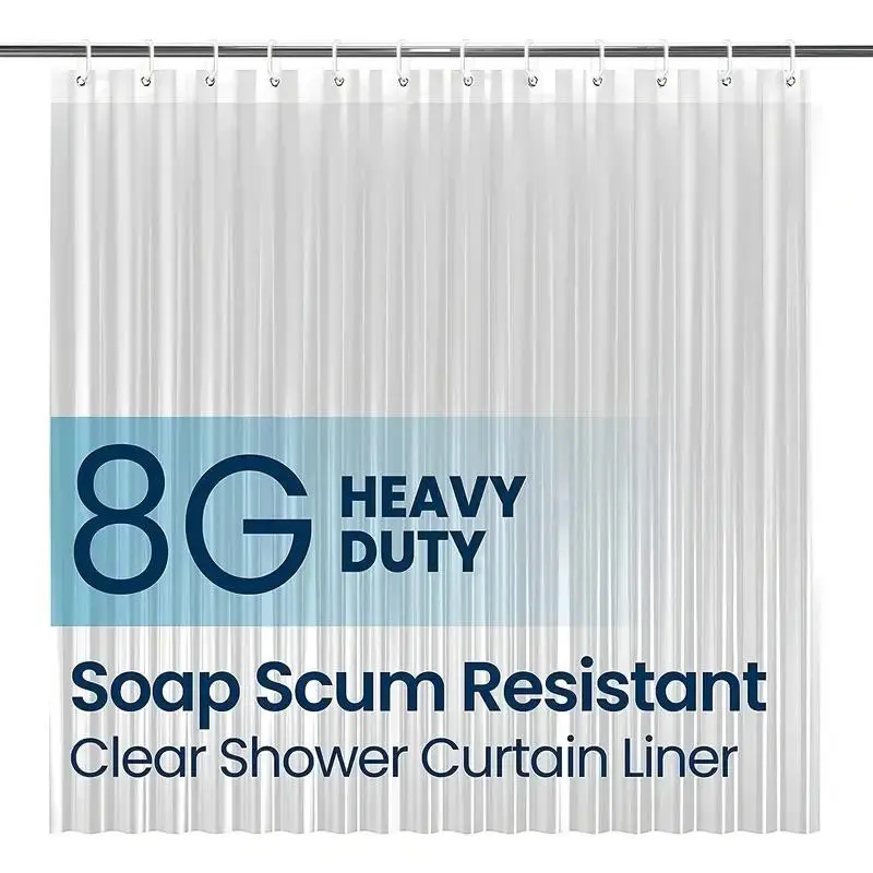 Clear Shower Curtain Liner, PEVA Shower Curtain, Waterproof Shower Curtain with Weighted Magnets and Metal Grommets, Bathroom Curtain with Hooks, Bathroom Accessories, Shower Essentials, Non Toxic Shower Curtain Liner