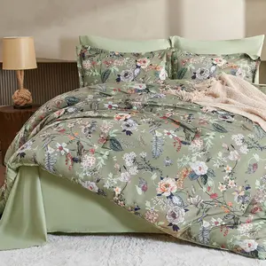 7 count  Comforter Set, Sage Green Butterfly Floral Comforter Set with  Leaves , Soft Microfiber Complete Bedding Set for All Season(Sage Green, )
