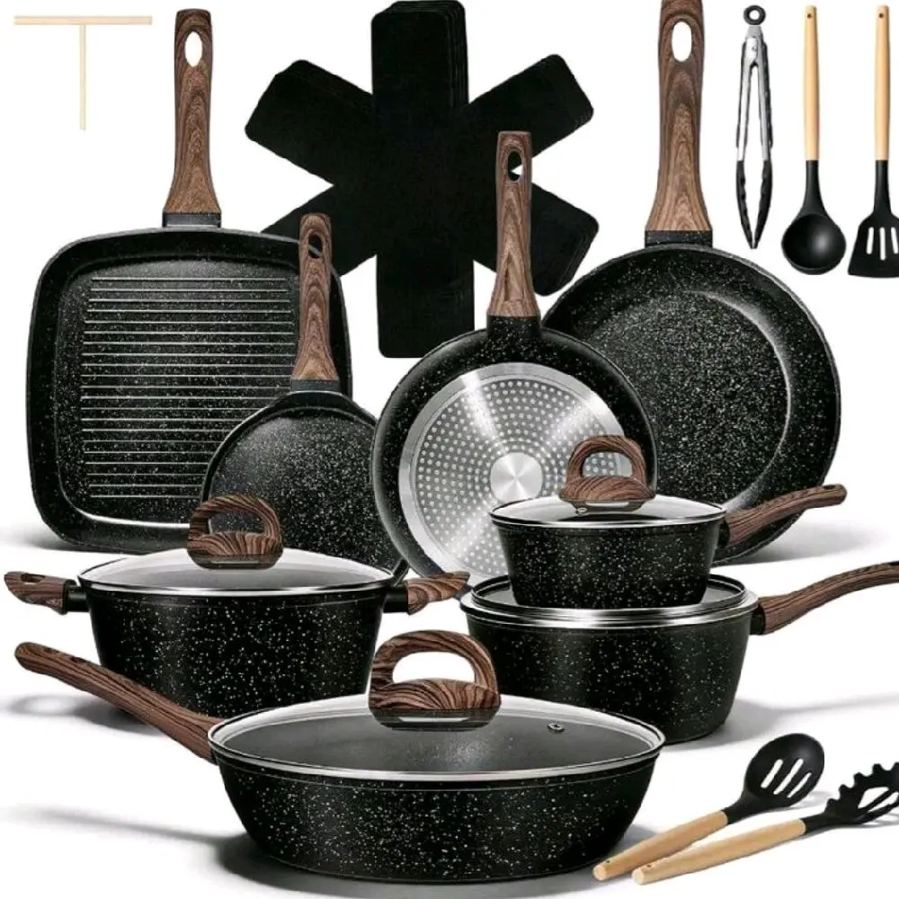 Kitchen 25 Pcs Pots And Pans Set, Nonstick Ceramic Cookware Sets, Healthy, Large Capacity, Induction Compatible, Cooking Set With Frying Pans Saucepans, PFAS/PTFE/PFOA, Classic Black