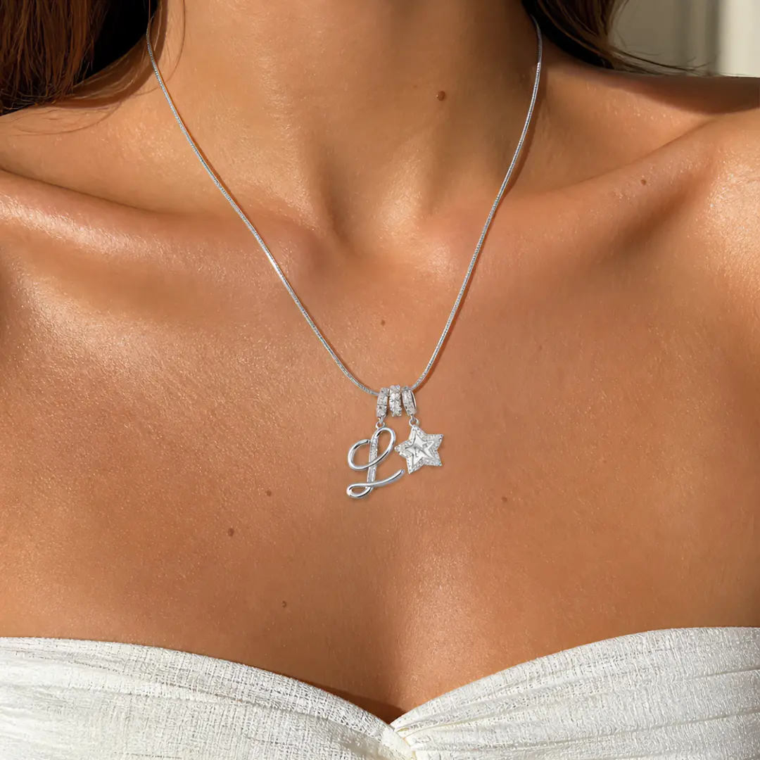 Women's Elegant 26-Letter Initial Necklace with Star Decorations, Necklaces for Women, Ideal Valentine's Day Gift, Initial Necklaces