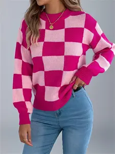 Women's Color Blocked Casual Sweater for Fall and Winter, Long Sleeves and Round Neck Design, Stylish Vacation Knitwear Top