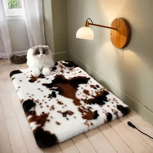 Cow Print Cozy Faux Rabbit Fur Mat, Soft Touch Bedroom Area Rug, Perfect for Pet Spaces, Warmth and Comfort for Your Home, Fluffy Rug