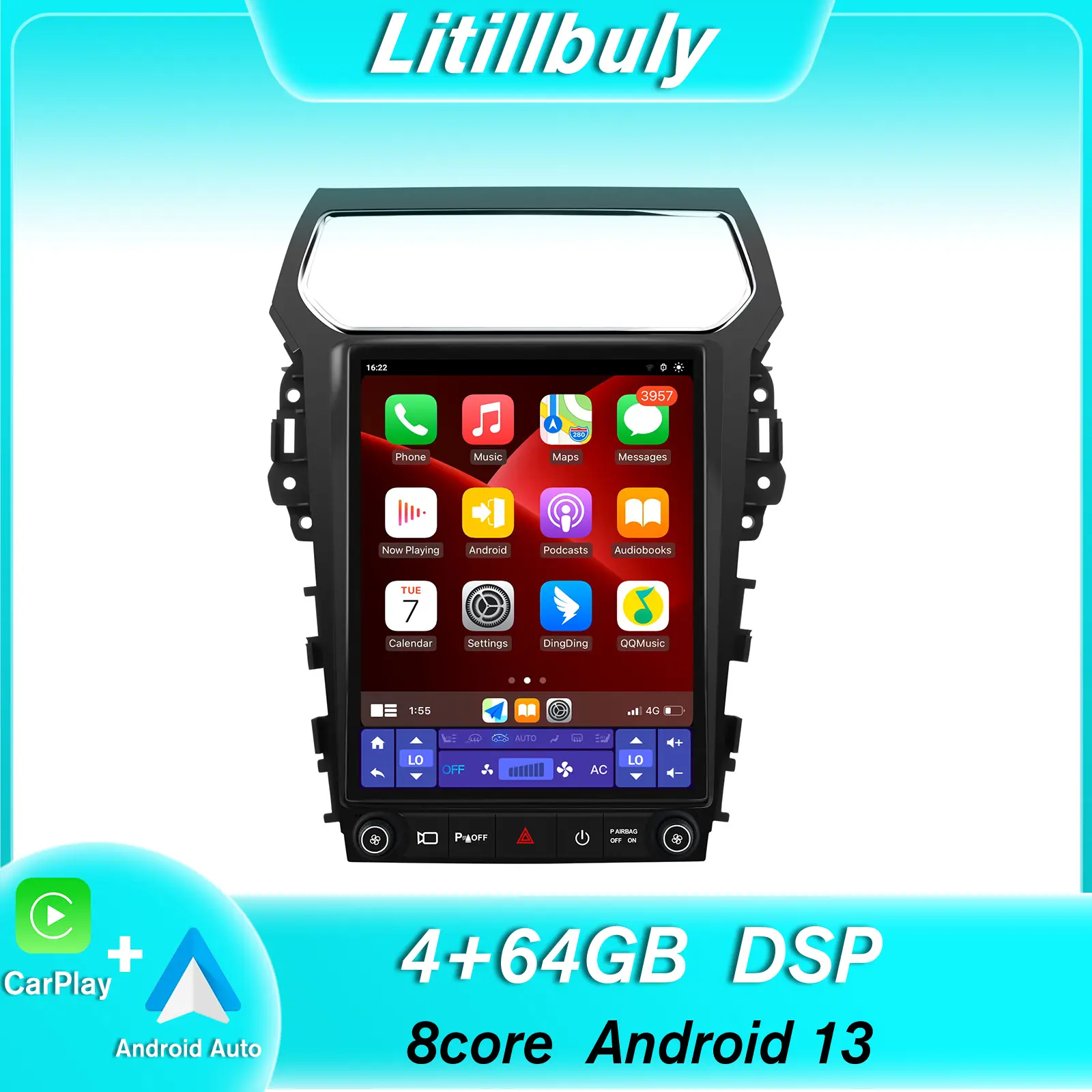 12.1" Android 13 4GB+64GB Car stereo for Ford Explorer 2011-2019 touch screen has Android Auto Wireless Carplay, Bluetooth WIFI supports GPS navigation