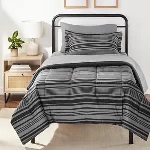 5-Lightweight Microfiber Comforter with ,--a-Bag, Gray Calvin Striped, Twin/Twin XL