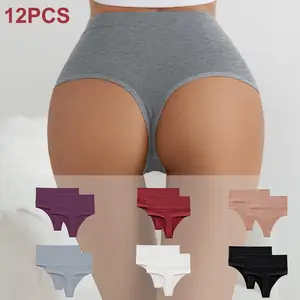 12-Pack Seamless High-Waist Shaping Thongs for Women V-waisted No Show Thong Postpartum Slimming Panties Breathable Comfortable Underwear Tummy Control Underwear