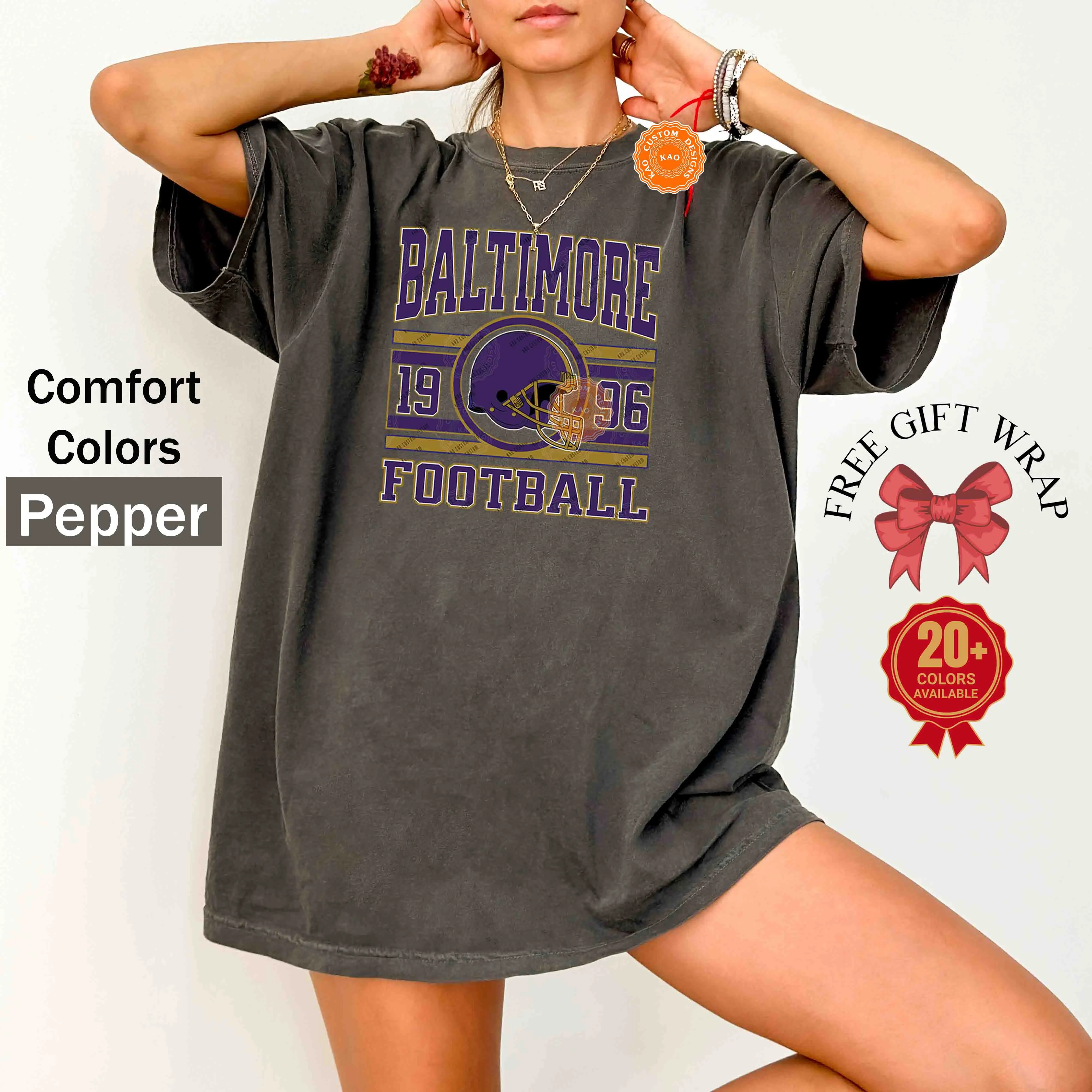 Comfort Colors Baltimore Football T-Shirt For Man And Woman Raven Fan Game Day Shirt Baltimore Sports Gear Cozy Football Season Tee Ivory Color DTF Printed Unisex Fit 100% Ring Spun Cotton