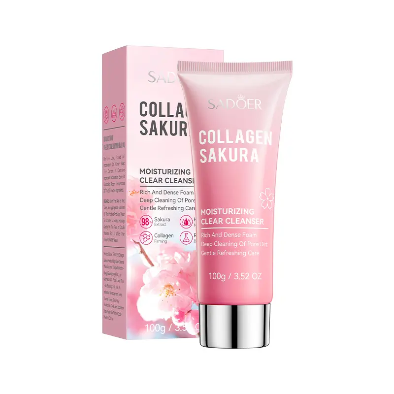 Collagen Sakura Moisturizing Clear Facial Cleanser - Rich & Dense Foam, Deep Pore Cleaning, Gentle Refreshing Care Moisture Hydrate