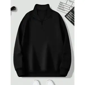 Men's Solid Half Zip Up Fleece Sweatshirt, Regular Fit Casual Long Sleeve Stand Collar Pullover for Fall & Winter, Men's Clothes for Daily Wear