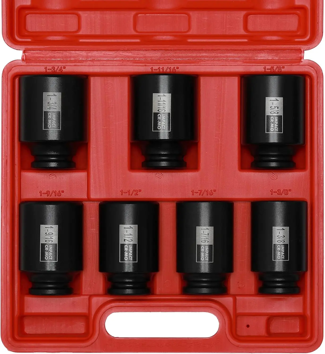 7PCS 1/2"Drive Deep 6-Point Spindle Axle Nut Impact Socket Set, CR-MO, 1/2" Drive Deep Impact Socket Set, 1-3/8 Inch - 1-3/4 Inch