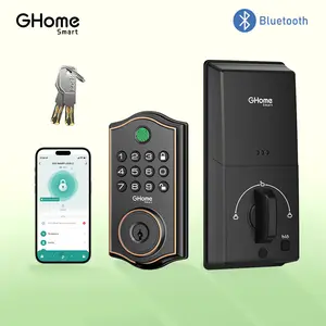 GHome Smart Keyless Entry Fingerprint Deadbolt Lock with App Control Auto Lock Waterproof Black 6 Months Battery Life Easy Install