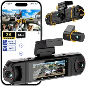 4   Cam, 360? View 3K Front +1080P x3 Left & Right,  Camera for ,8 IR Lamps Night Vision,Voice Control,WiFi & APP Control,G-Sensor,Parking Mode, with a Free 64GB SD Card