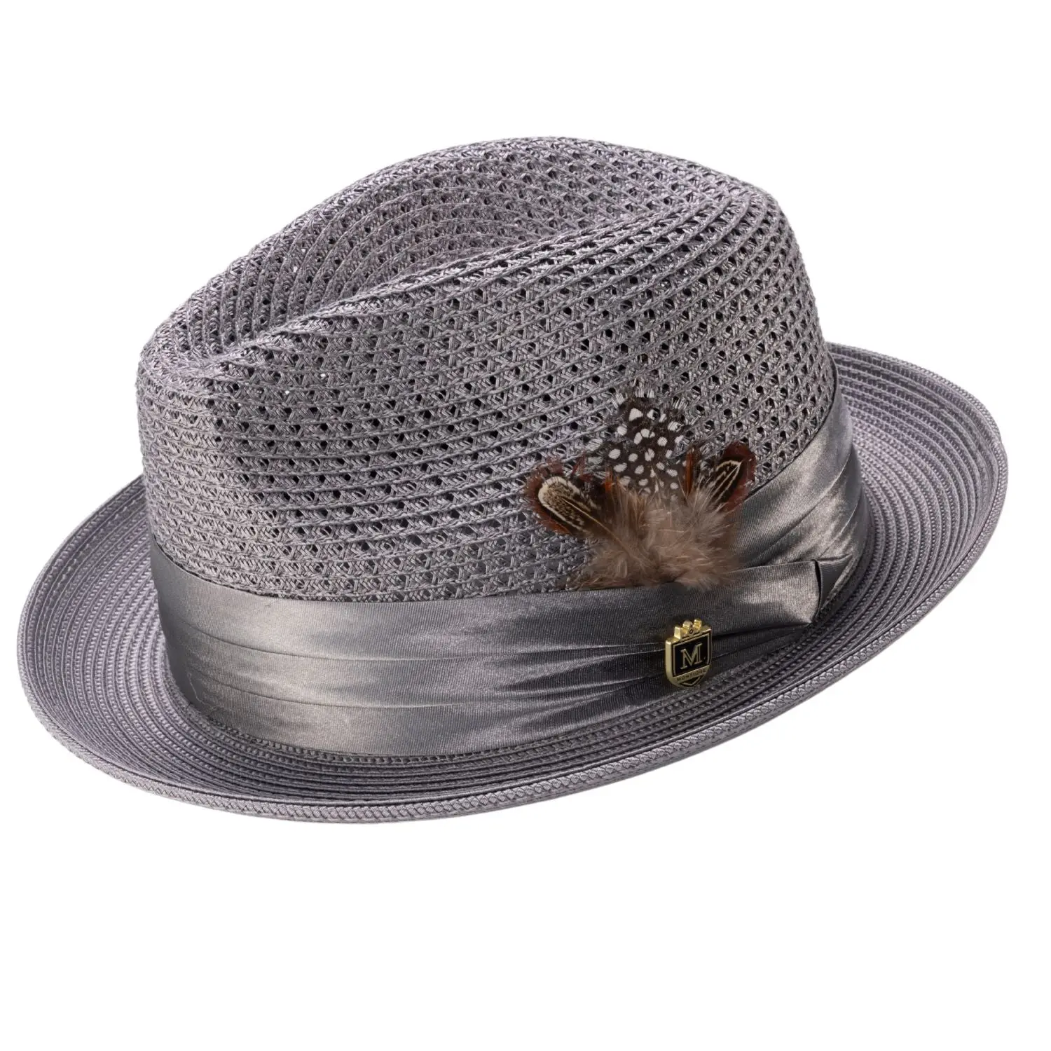 Men's Grey Mesh Fedora Hat - Montique Pinch Crown Fedora -H-34