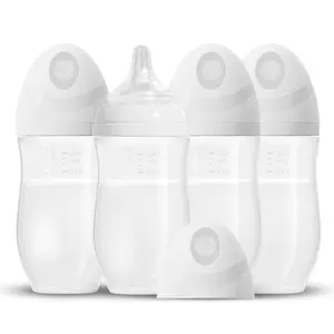 (NOT Glass) Baby Breastfeeding Bottles, Medium Flow Nipples (M), 3 Months +, Wide Neck, White, 8 oz - 4 Pack