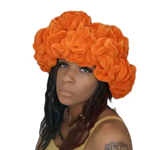 Sunset Orange Crochet Ruffle Hat