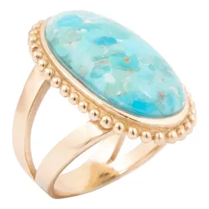 Refined Blue Turquoise Golden Statement Ring
