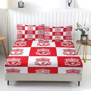 Liverpool Football Team Emblem Checkerboard Design Fitted Sheet,Colorfast,Including 1 Bed Sheet and 2 Pillowcases,The Non Slip Dust Cover is Suitable for Teenagers and Adults Bedrooms and Guest Rooms,Suitable for Personal Use or as a Gift for Others