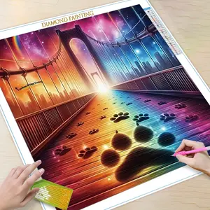 5D DIY Diamond Arts Colorful Painting Kit, Bridge & Paw Print Pattern Diamond Arts Colorful Painting, DIY Decorative Art Picture for Beginner