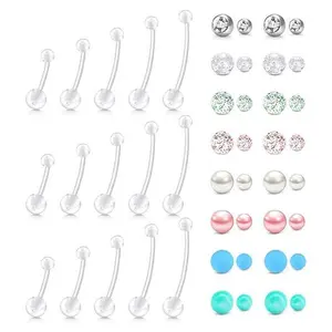 Plastic Pregnancy Belly Button Rings Long Bar Navel Rings for Maternity Sport Pregnant Women Flexible Clear Belly Piercing Retainer Different Length bar and Balls for Replacement 10-32mm