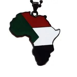 Sudan Flag Pendant Necklace Africa Map Necklace