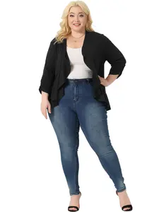 Agnes Orinda Plus Size Cardigan for Women Soft 3/4 Sleeve Open Front Cropped Shrug Bolero Cardigans Jacket