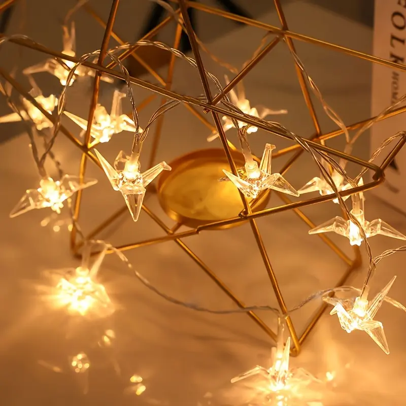 1pc LED Creative Transparent Origami Crane Outdoor Courtyard Indoor Decor Arrangement Atmosphere Light String