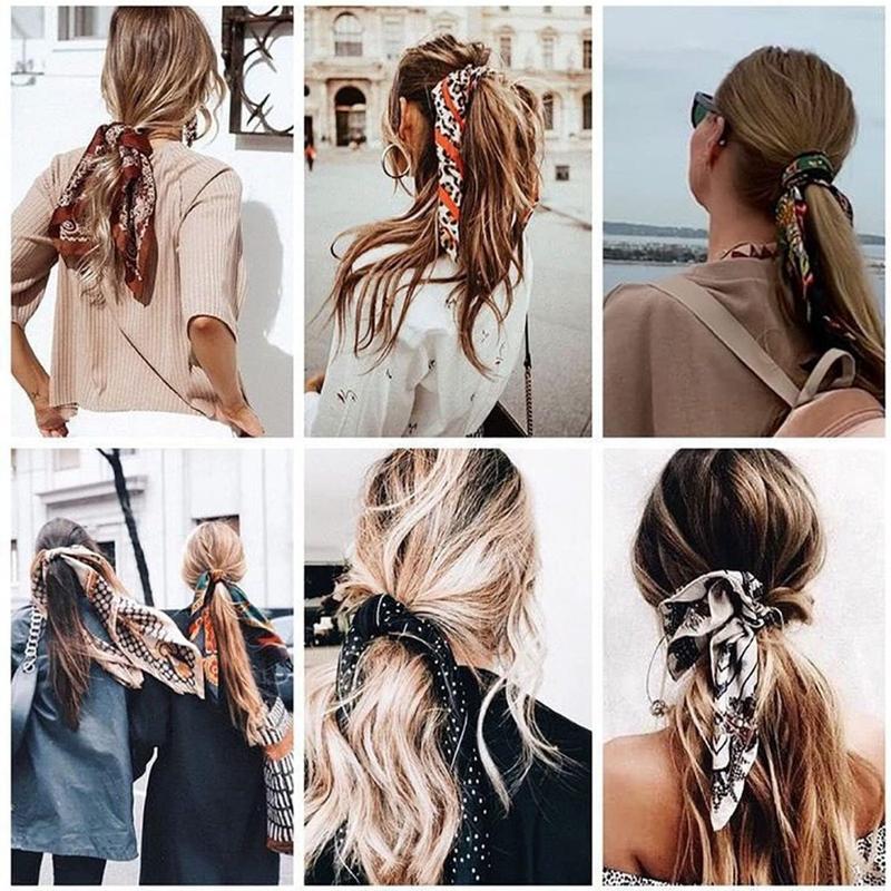 4 Pcs 27 Inch Silk Scarf for Women Hair Satin Scarf Square Silk Bandanas Large Head Scarves for Sleeping