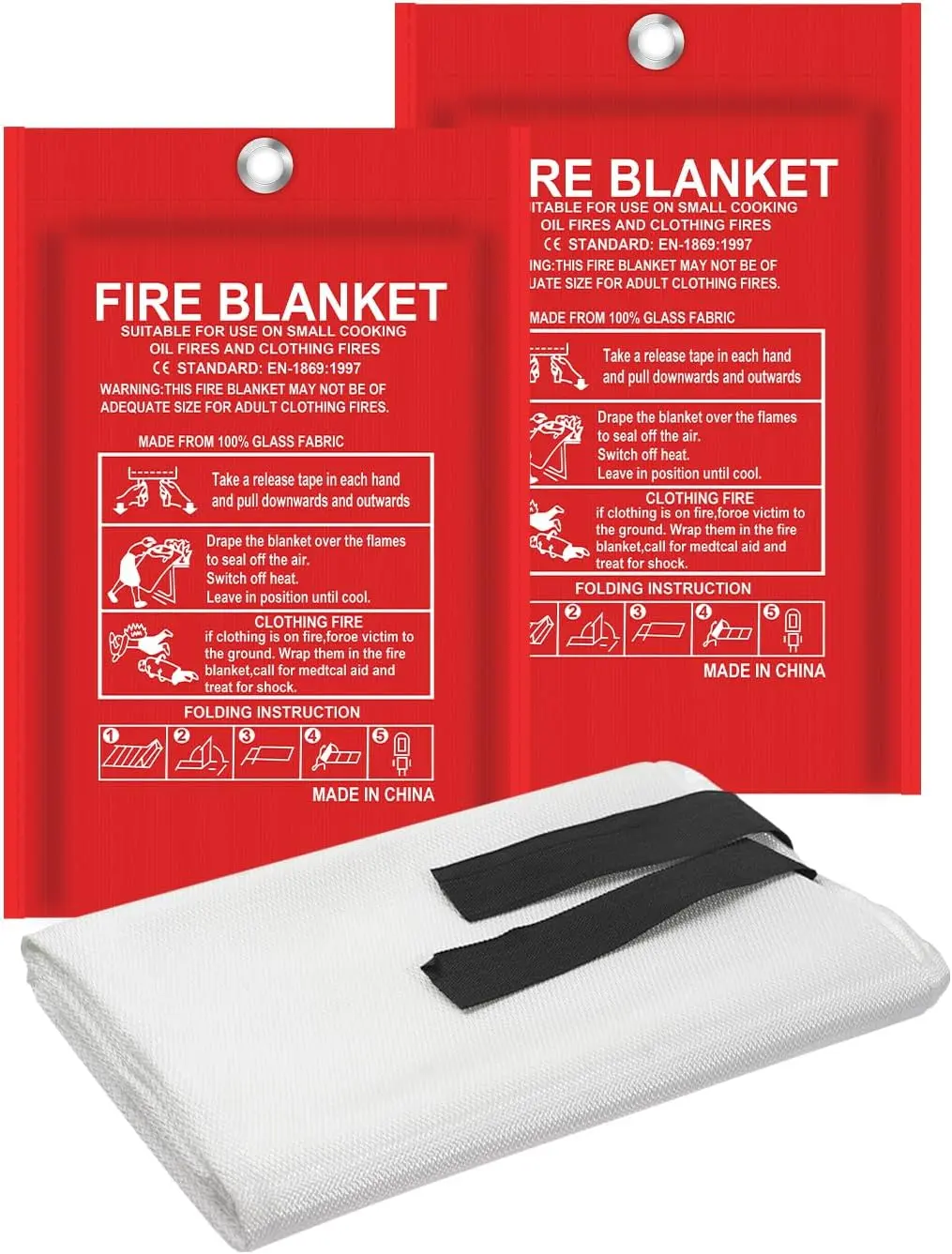 2 Pack Emergency Fire Blanket for Home and Kitchen 40"x40", Safety Fiberglass Fire Blankets for Home, Car, Office, School, Fireplace & Grill