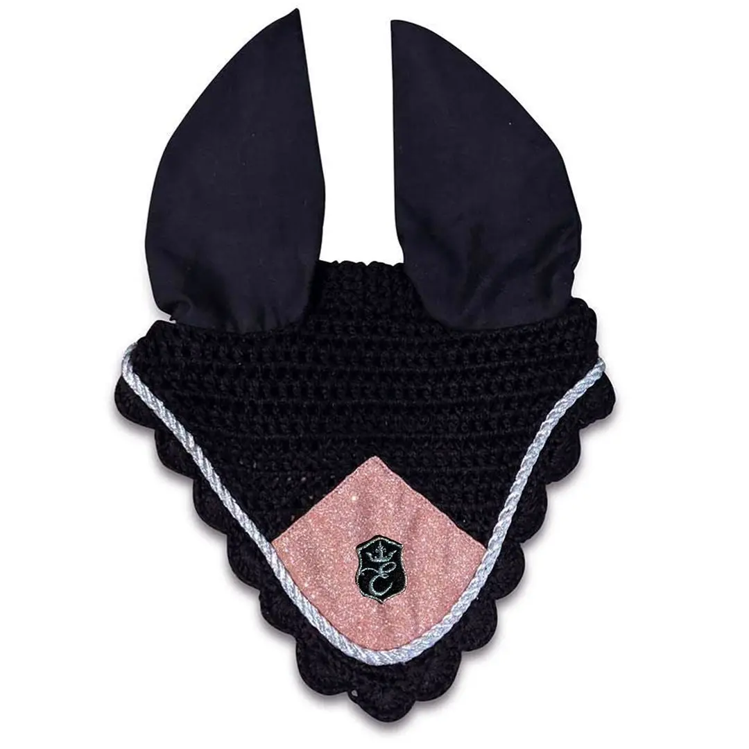 Rose Quartz Fly Hat | Horse Fly Bonnet, Rose Quartz Patch, Silver Edge, Black Base | Equestroom