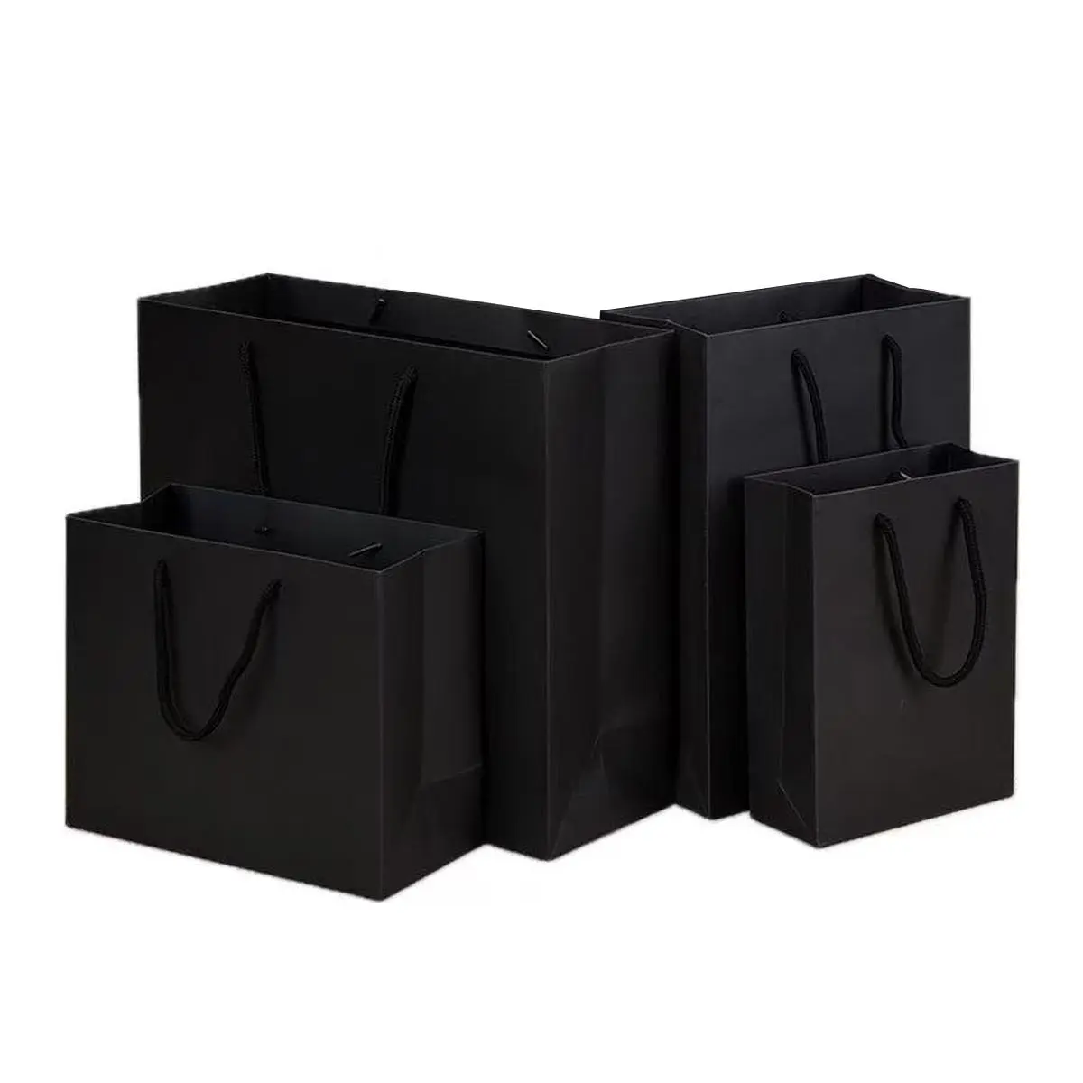 Black Gift Bags Assorted Sizes, Gift Bags Bulk, Available in 4 Sizes, Thick Reusable Kraft Paper Bags, Ideal for Weddings/Parties/Birthdays/Easter/Mother’s Day Gifts Packaging Handbags, Party Supplies