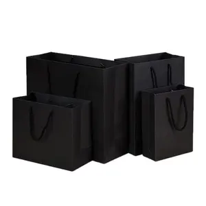 Black Gift Bags, Available in 4 Sizes, Thick Reusable Kraft Paper Bags, Ideal for Weddings/Parties/Birthdays/Easter/Mother’s Day Gifts Packaging Handbags, Party Supplies