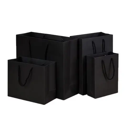 Black Gift Bags Assorted Sizes, Gift Bags Bulk, Goodie Bags, Available in 4 Sizes, Thick Reusable Kraft Paper Bags, Ideal for Weddings/Parties/Birthdays/Easter/Mother’s Day Gifts Packaging Handbags, Party Supplies