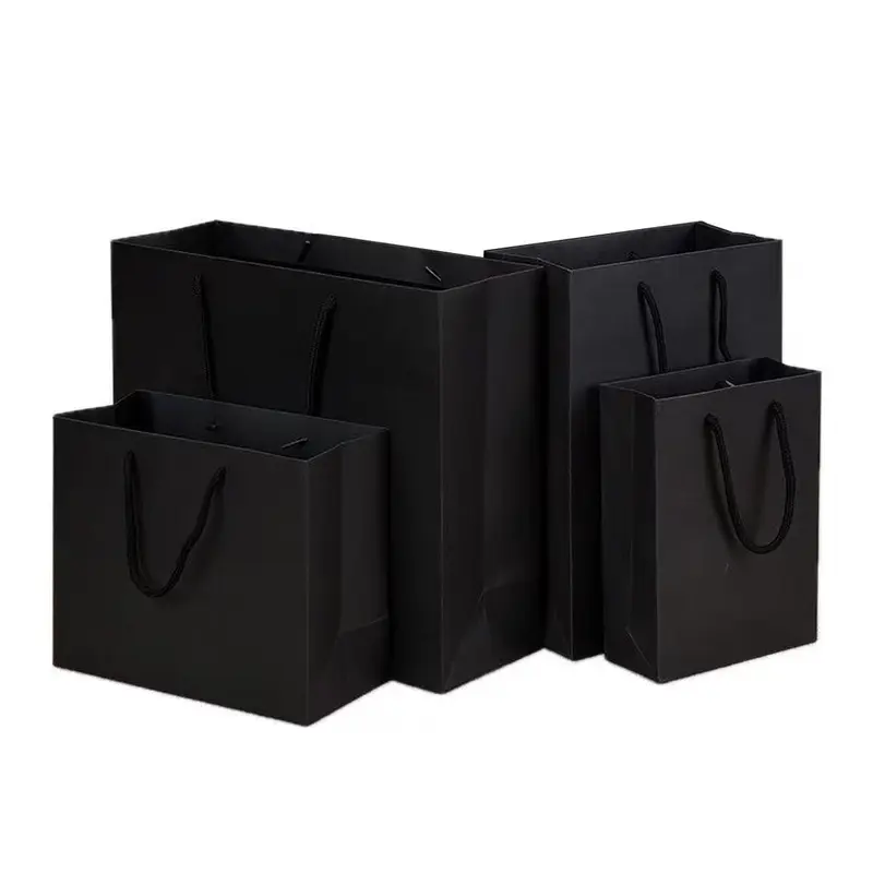 Black Gift Bags Assorted Sizes, Gift Bags Bulk, Goodie Bags, Available in 4 Sizes, Thick Reusable Kraft Paper Bags, Ideal for Weddings/Parties/Birthdays/Easter/Mother’s Day Gifts Packaging Handbags, Party Supplies