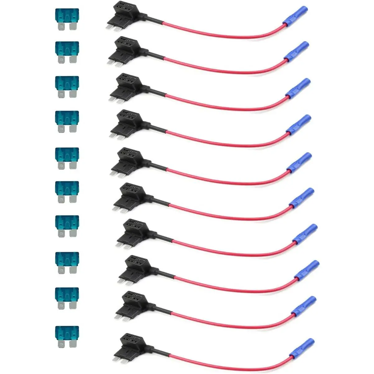 10-Pcs 16 Gauge Fuse Tap Kit for Cars/Trucks, Regular Standard Blade Type - Easy Install, 15A Fuses Inc., ROHS Material, Short Circuit Safe